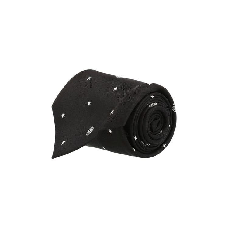 Alexander McQueen Stars And Skulls Silk Tie Black Ivory