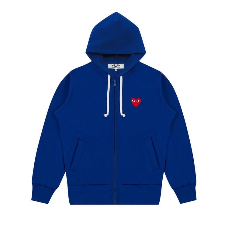 Comme des Garçons Play Zip Up Hoodie With Red Heart Blue