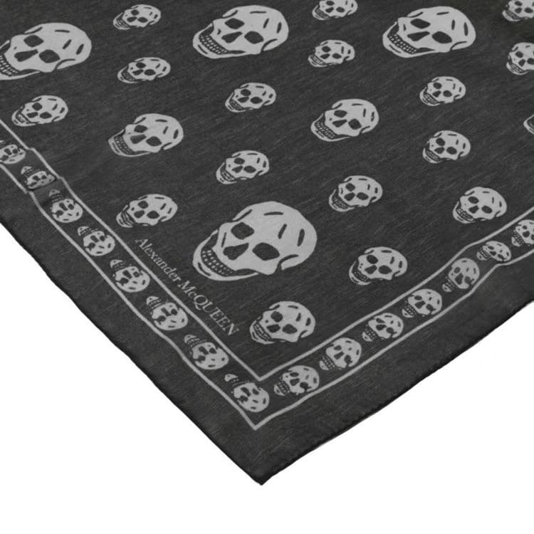 Alexander McQueen Skull Print Silk Scarf Black Ivory