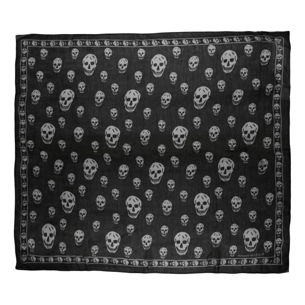 Alexander McQueen Skull Print Silk Scarf Black Ivory