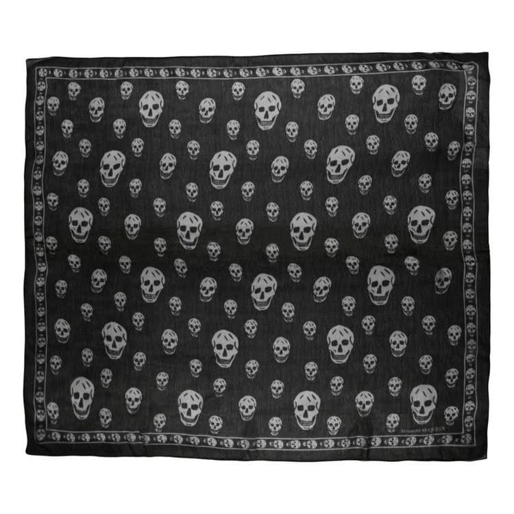 Alexander McQueen Skull Print Silk Scarf Black Ivory