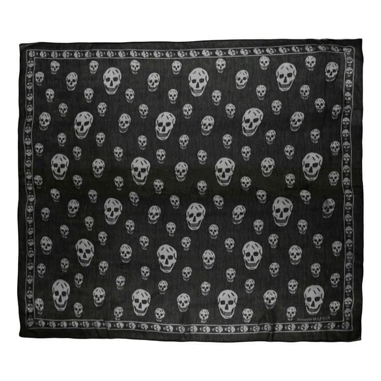 Alexander McQueen Skull Print Silk Scarf Black Ivory