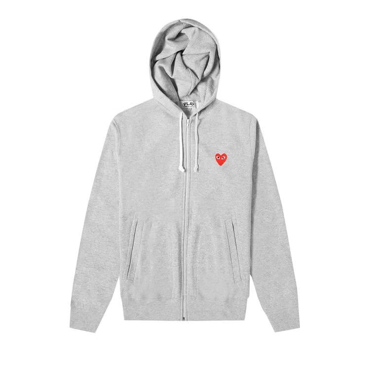 Comme des Garçons Play Zip Up Hoodie With Red Heart Grey