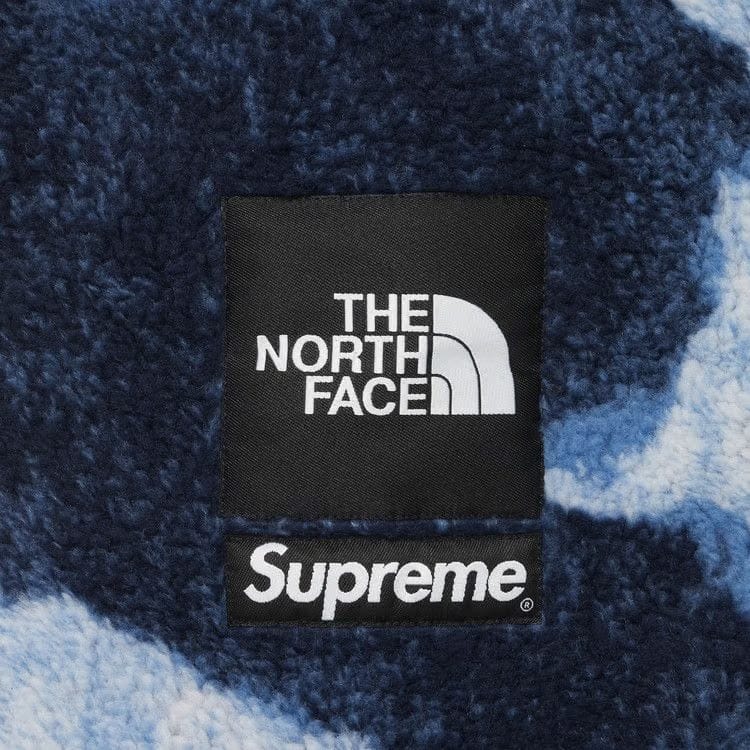 Supreme x The North Face Bleached Denim Print Fleece Jacket Indigo