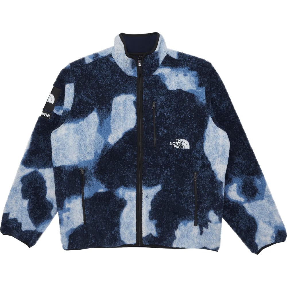 Supreme x The North Face Bleached Denim Print Fleece Jacket Indigo