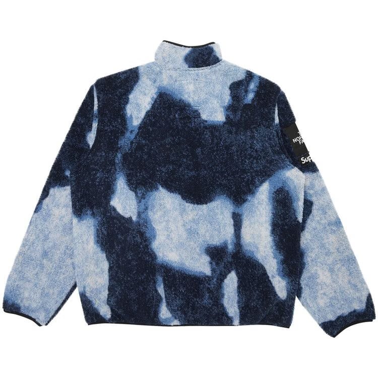 Supreme x The North Face Bleached Denim Print Fleece Jacket Indigo