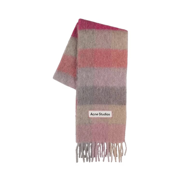 Acne Studios Mohair Checked Scarf Fuchsia Pink/Yellow/Blue