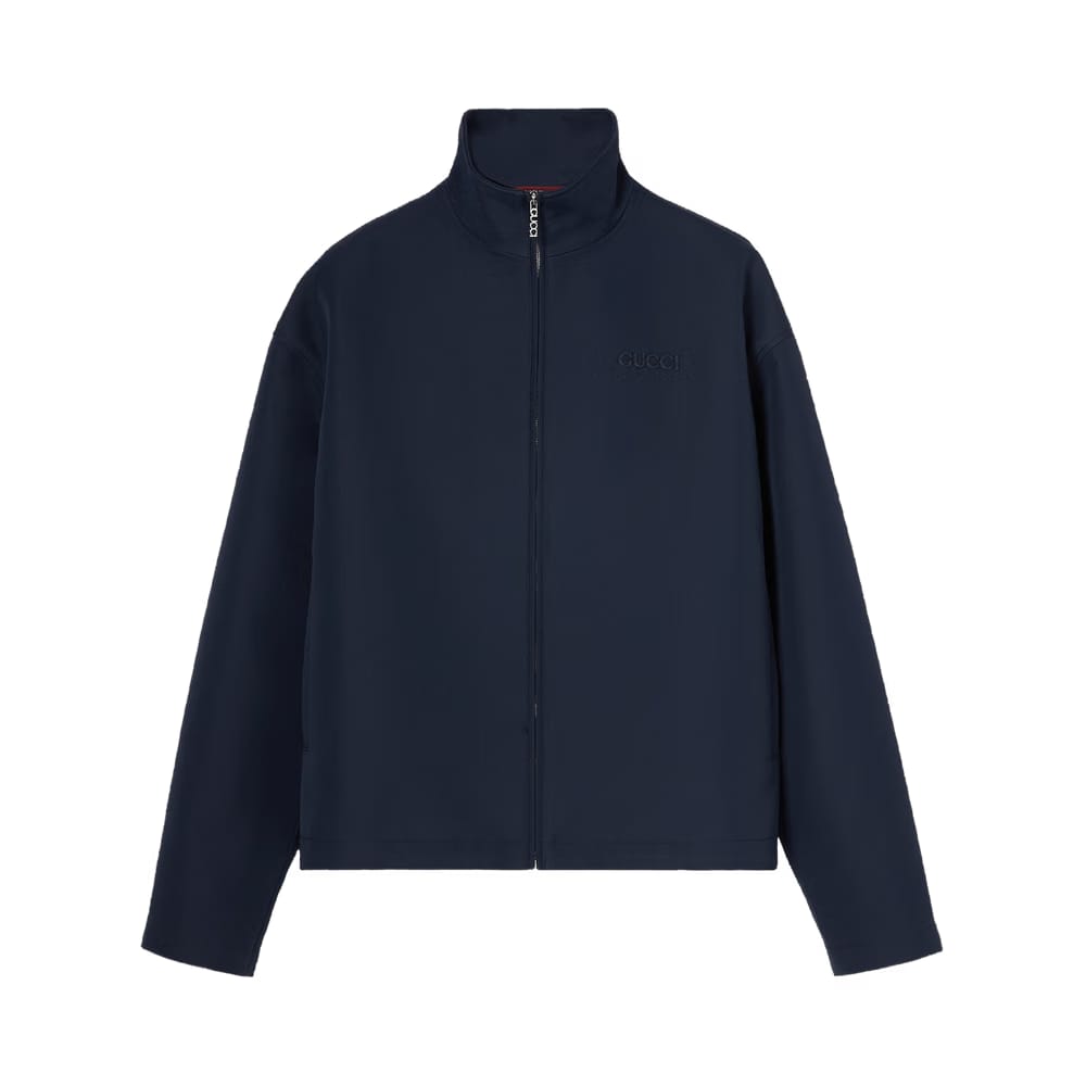 Gucci Embroidered Wool Acetate Zip Jacket Ink
