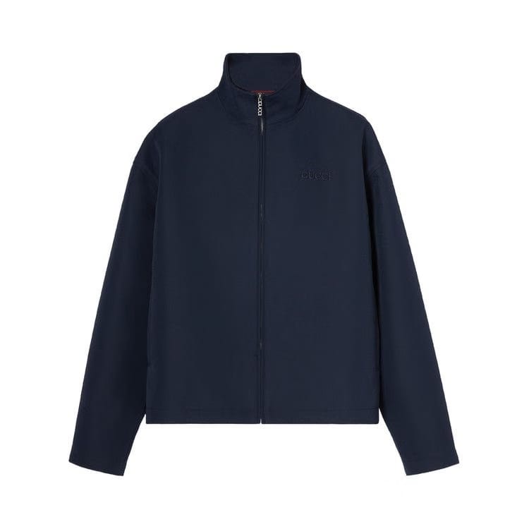 Gucci Embroidered Wool Acetate Zip Jacket Ink