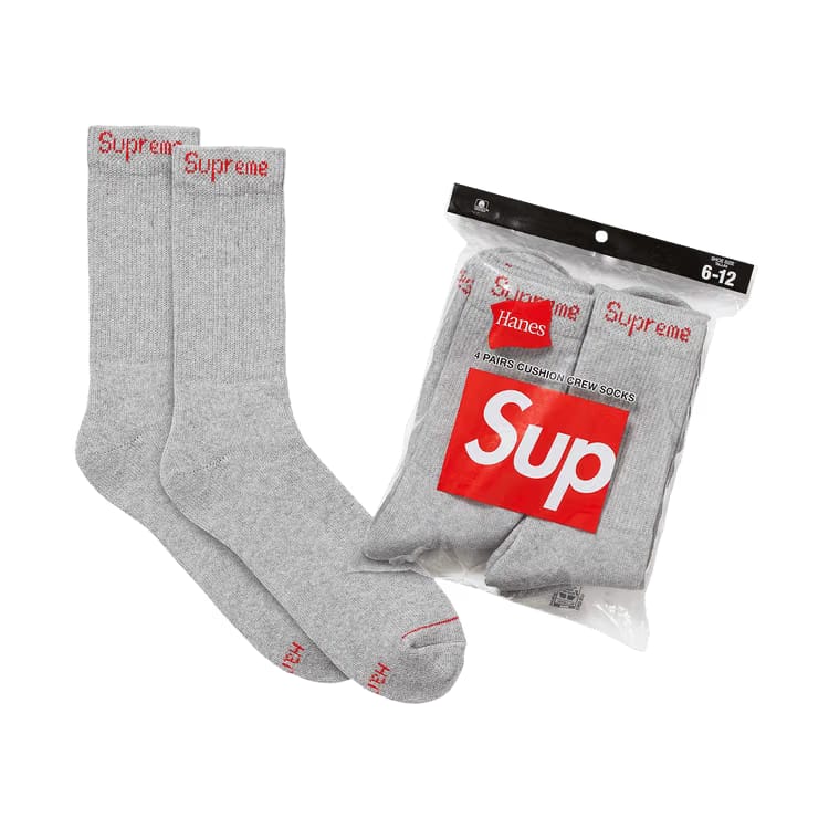 Supreme x Hanes Crew Socks (4 Pack) Heather Grey