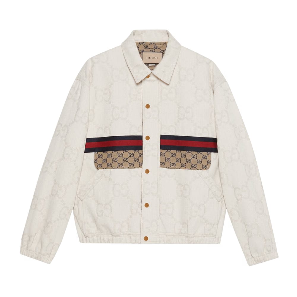 Gucci Maxi GG Denim Jacket With Web Ivory