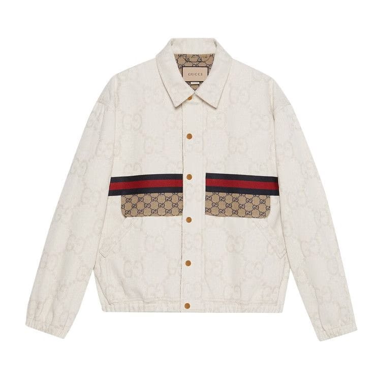 Gucci Maxi GG Denim Jacket With Web Ivory