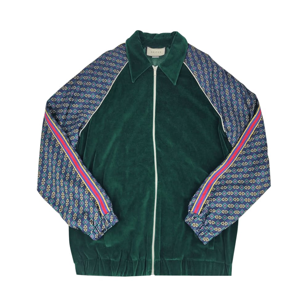 Gucci Oversized Velvet Mixed Media Jacket Green