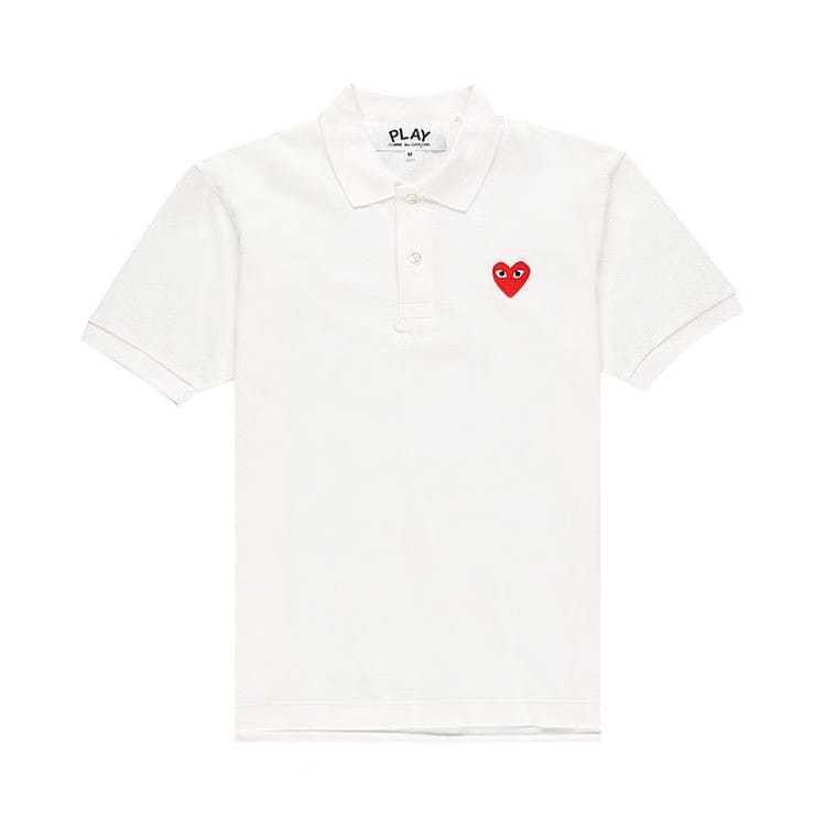 Comme des Garçons Shorts-Sleeve Play Polo Shirt With Red Heart White