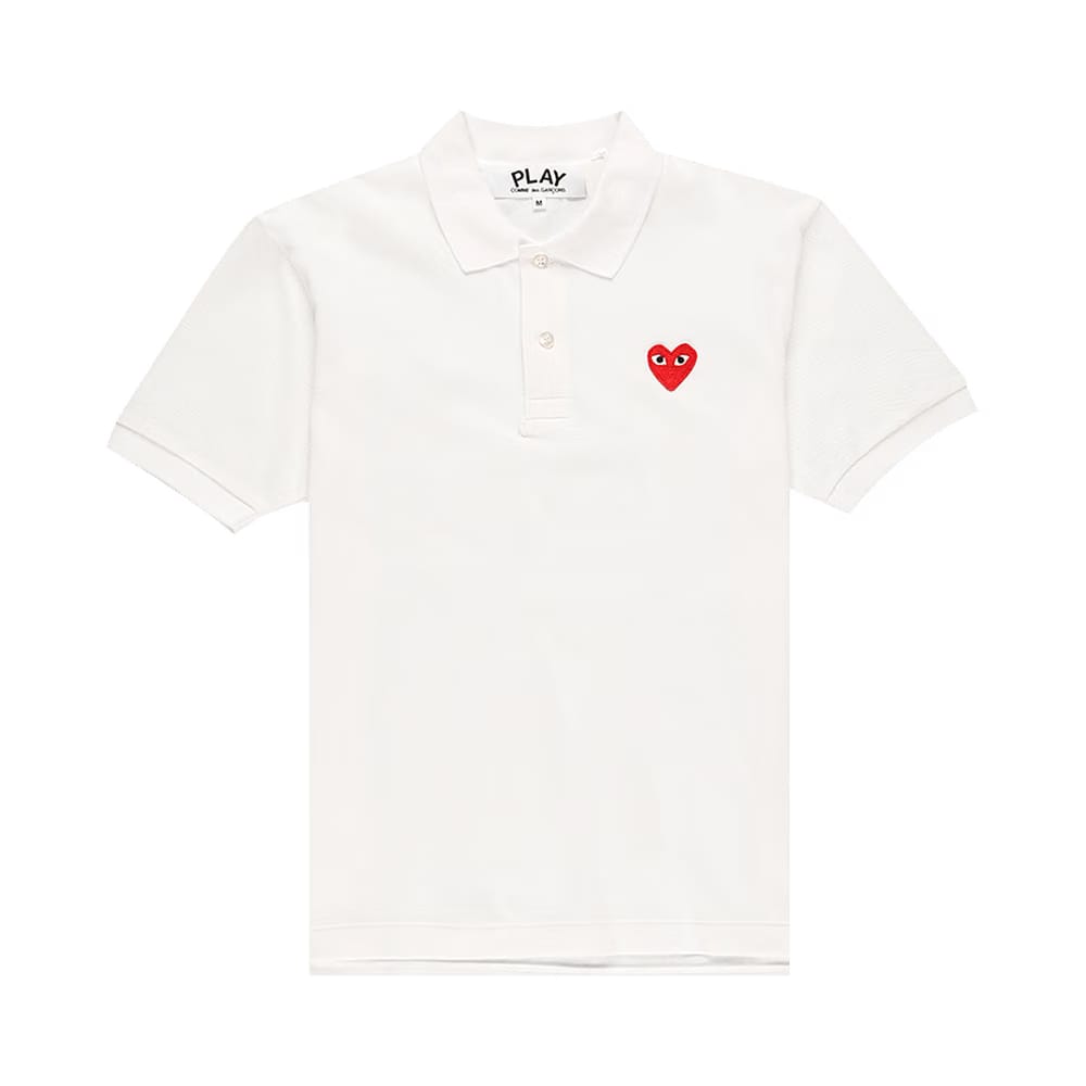 Comme des Garçons Shorts-Sleeve Play Polo Shirt With Red Heart White