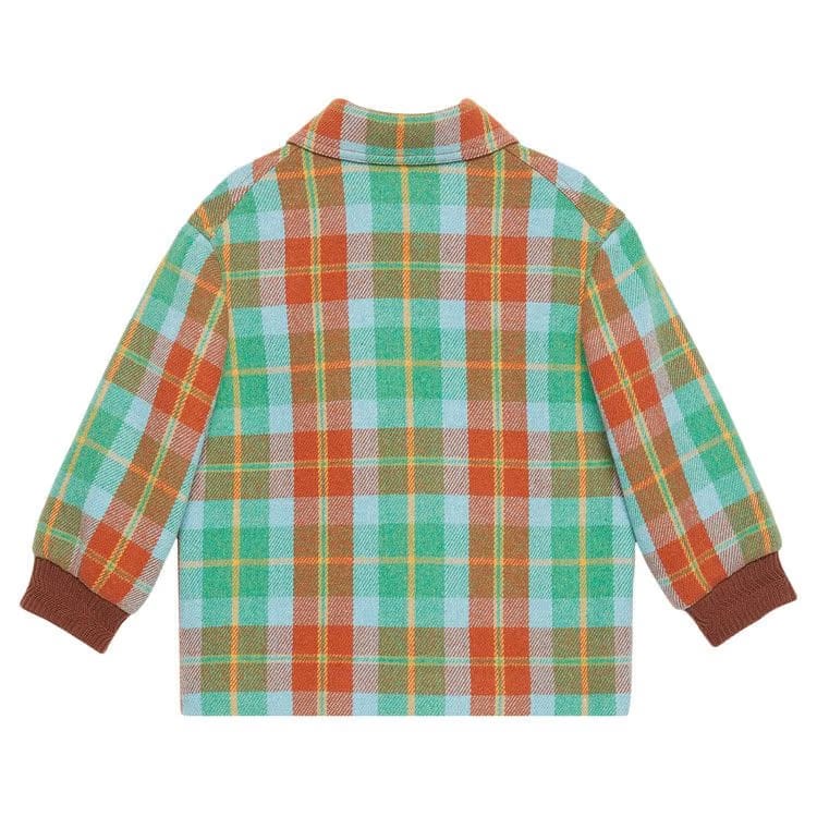 Gucci Kids Plaid Print Wool Blend Jacket Blue