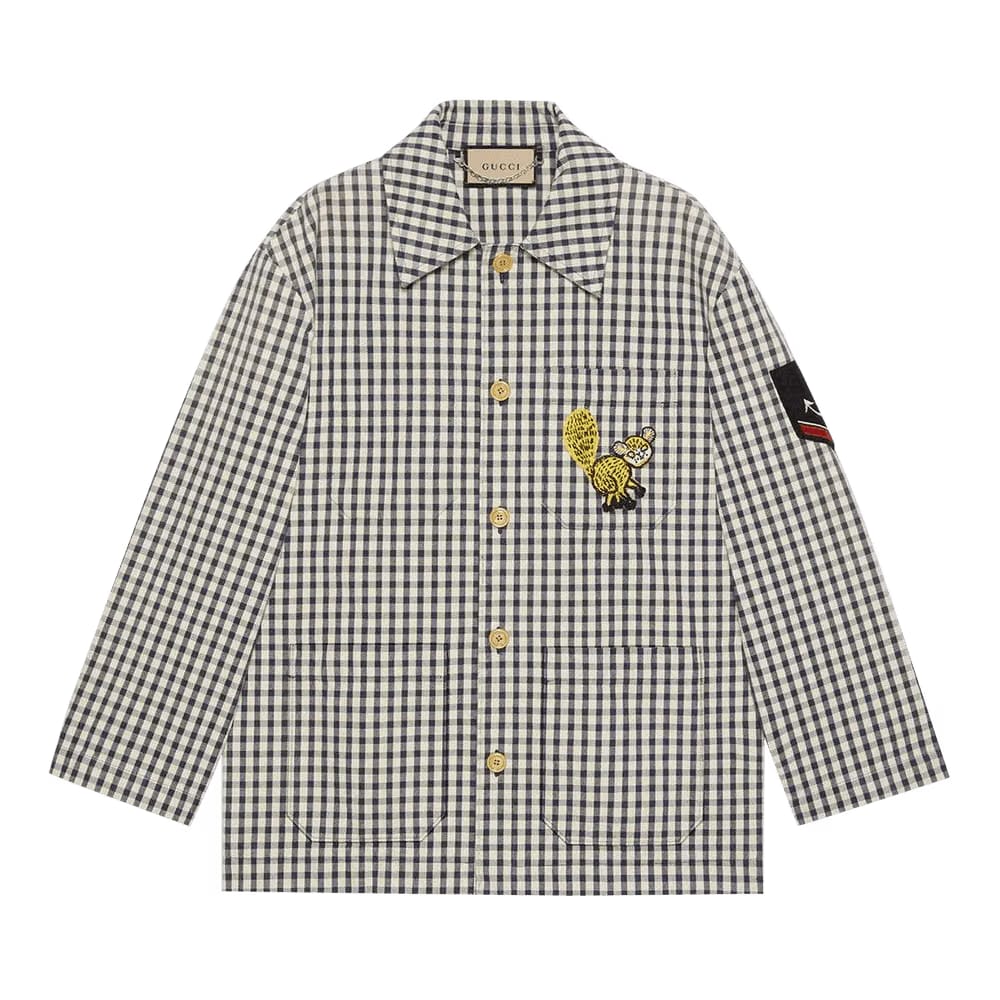 Gucci Freya Hartas Patch Gingham Jacket White/Blue