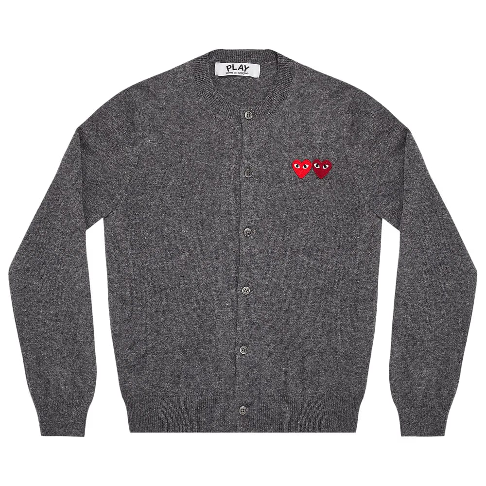 Comme des Garçons PLAY Wool Layered Double Heart Cardigan Grey