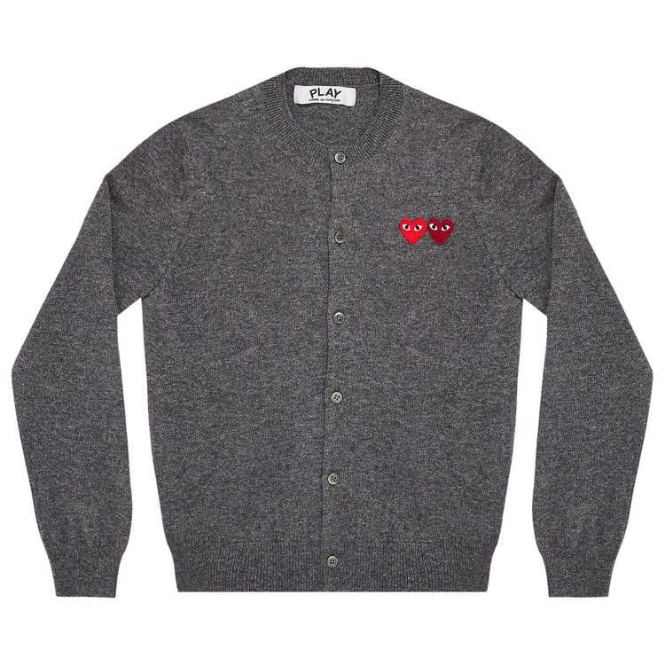 Comme des Garçons PLAY Wool Layered Double Heart Cardigan Grey