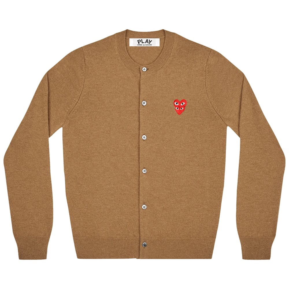 Comme des Garçons PLAY Wool Layered Double Heart Cardigan Brown