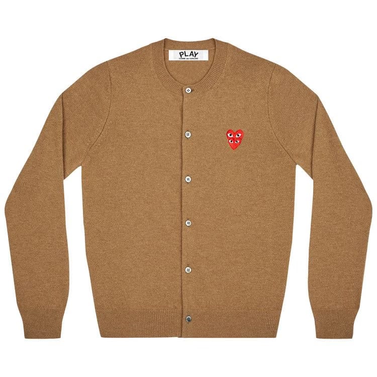 Comme des Garçons PLAY Wool Layered Double Heart Cardigan Brown