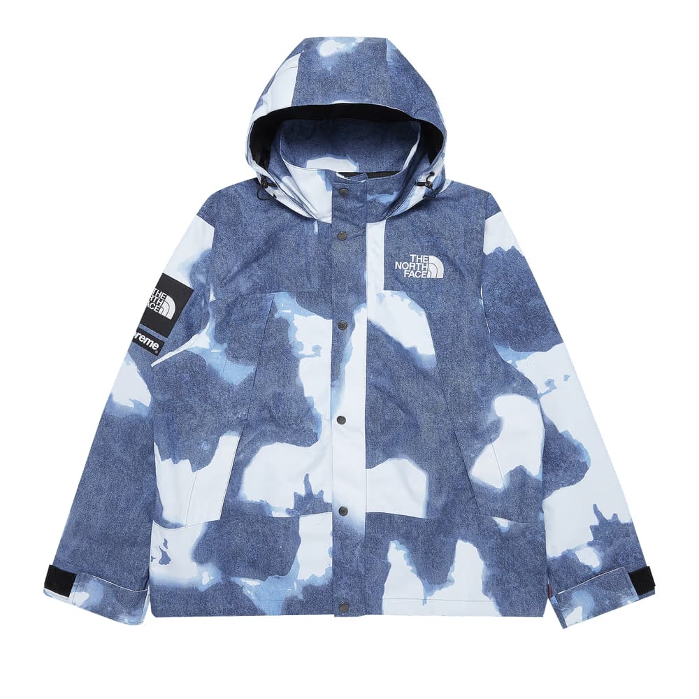 Supreme x The North Face Bleached Denim Print Mountain Jacket Indigo