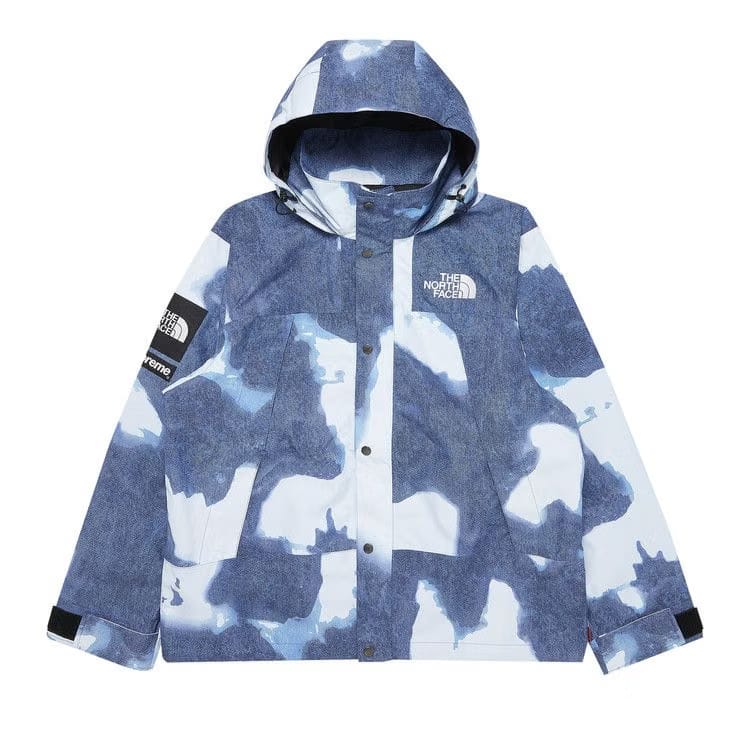 Supreme x The North Face Bleached Denim Print Mountain Jacket Indigo