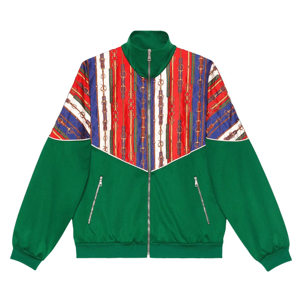 Gucci Belts Print Oversize Bi-Material Jacket Green