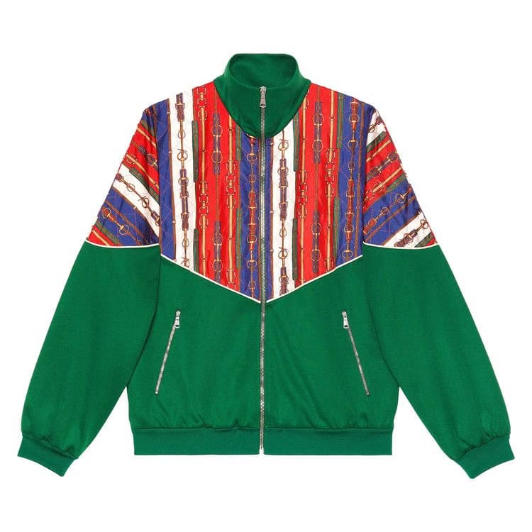 Gucci Belts Print Oversize Bi-Material Jacket Green
