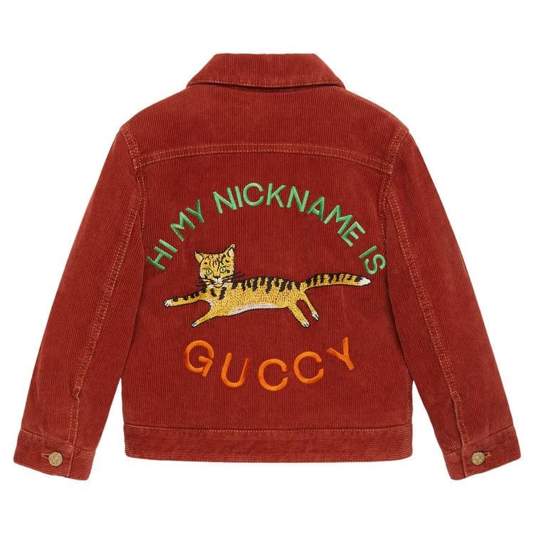 Gucci Kids Embroidered Corduroy Trucker Jacket Red