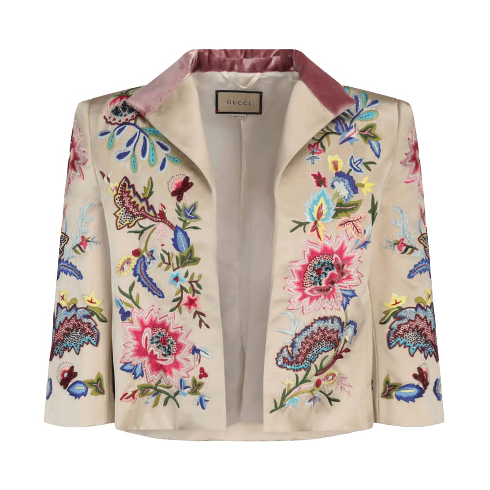 Gucci Embroidered Silk Duchess Jacket Multicolor