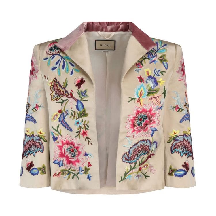 Gucci Embroidered Silk Duchess Jacket Multicolor
