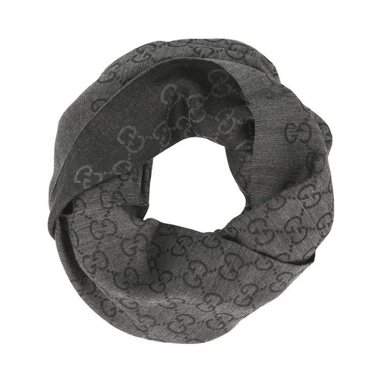 Gucci GG Jacquard Pattern Knit Scarf Anthracite