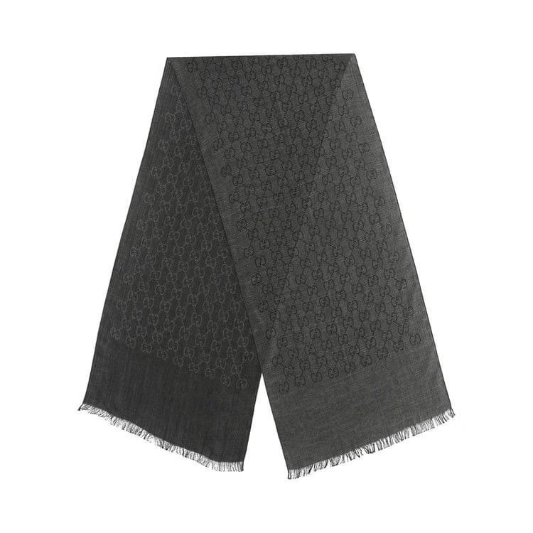 Gucci GG Jacquard Pattern Knit Scarf Anthracite