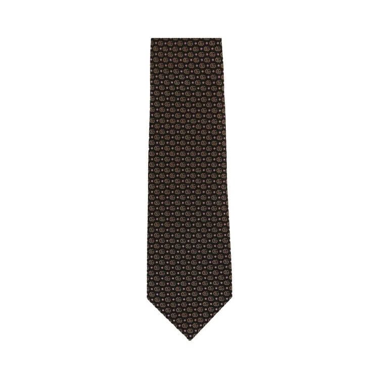 Gucci Double G Silk Jacquard Tie Dark Brown Pink