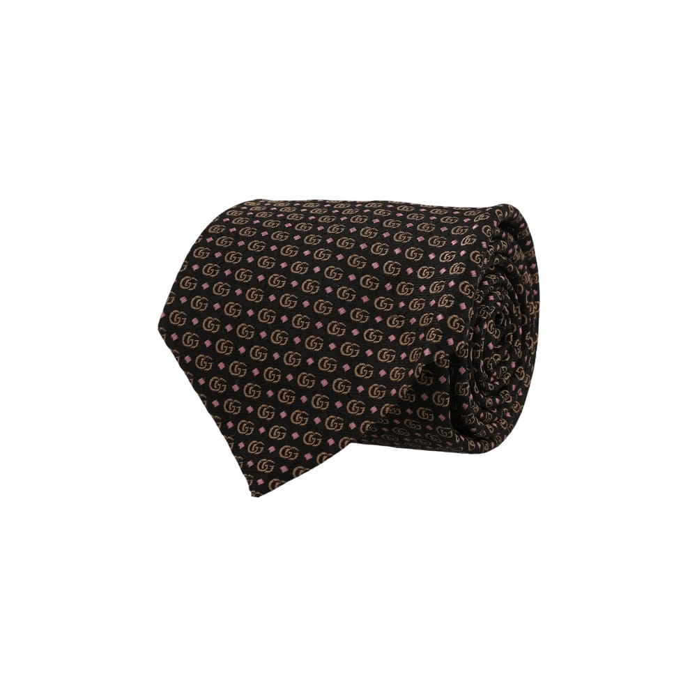 Gucci Double G Silk Jacquard Tie Dark Brown Pink