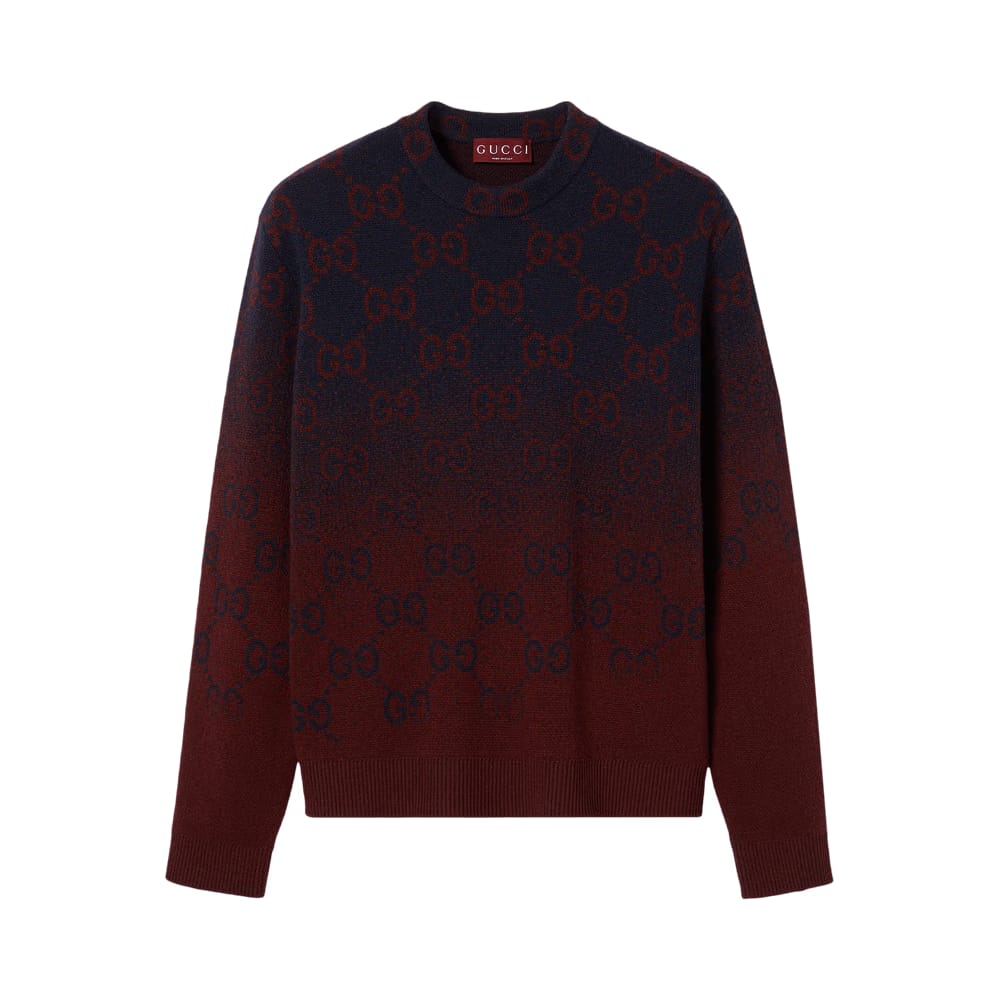 Gucci Degrade Wool Jacquard Sweater Ink/Bordeaux