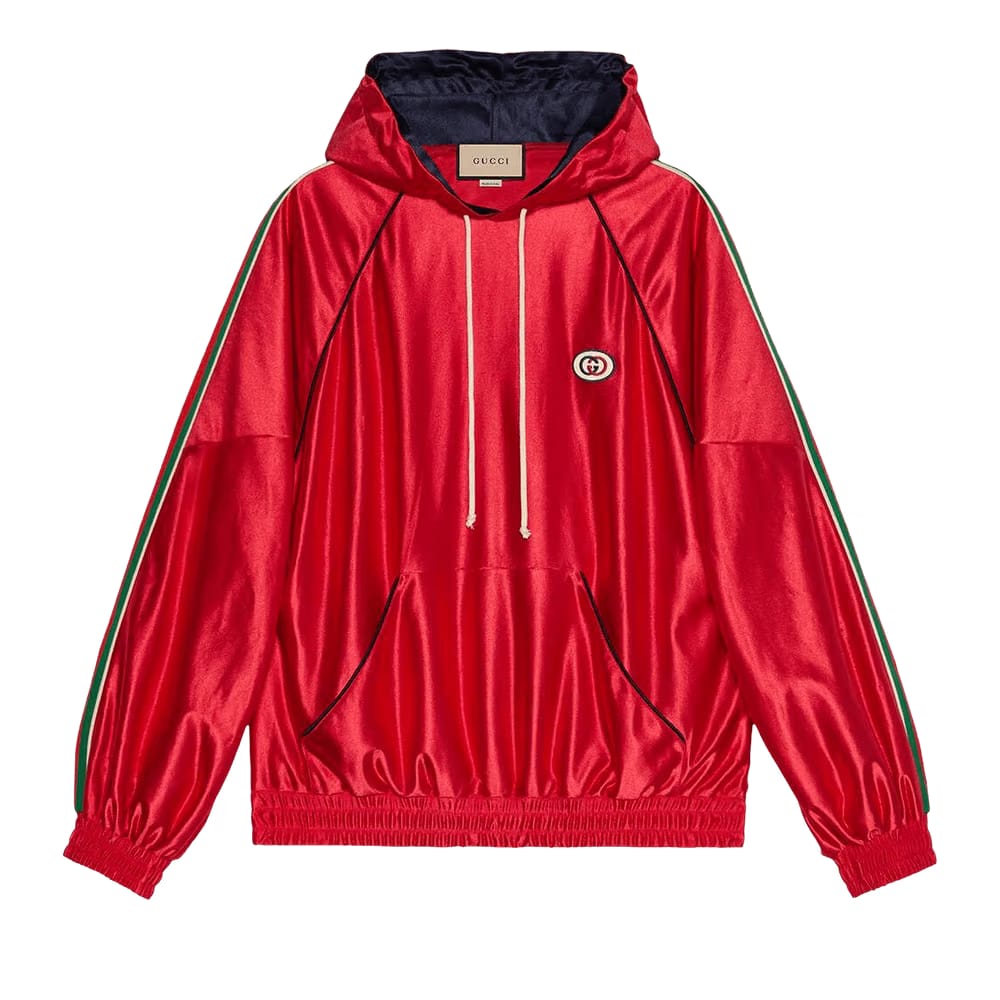 Gucci Shiny Jersey Hoodie With Web Red