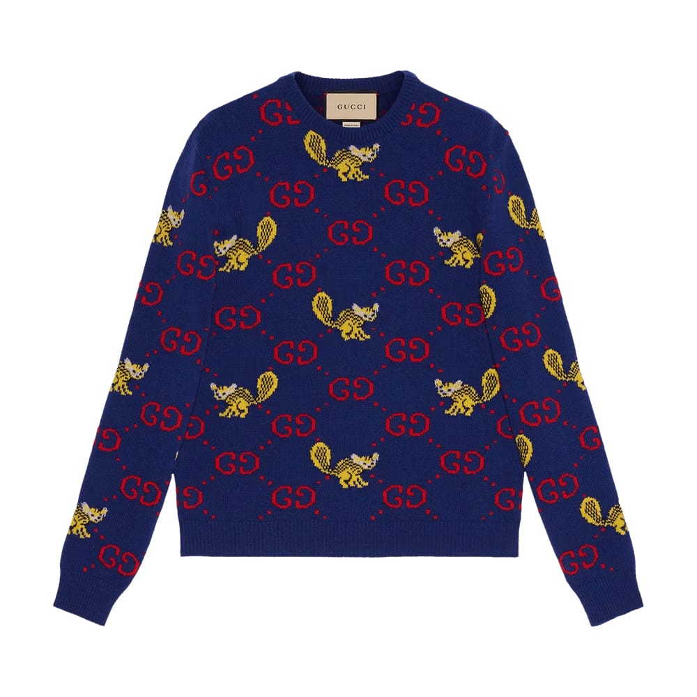 Gucci Freya Hartas Gg Animal Wool Sweater Ink