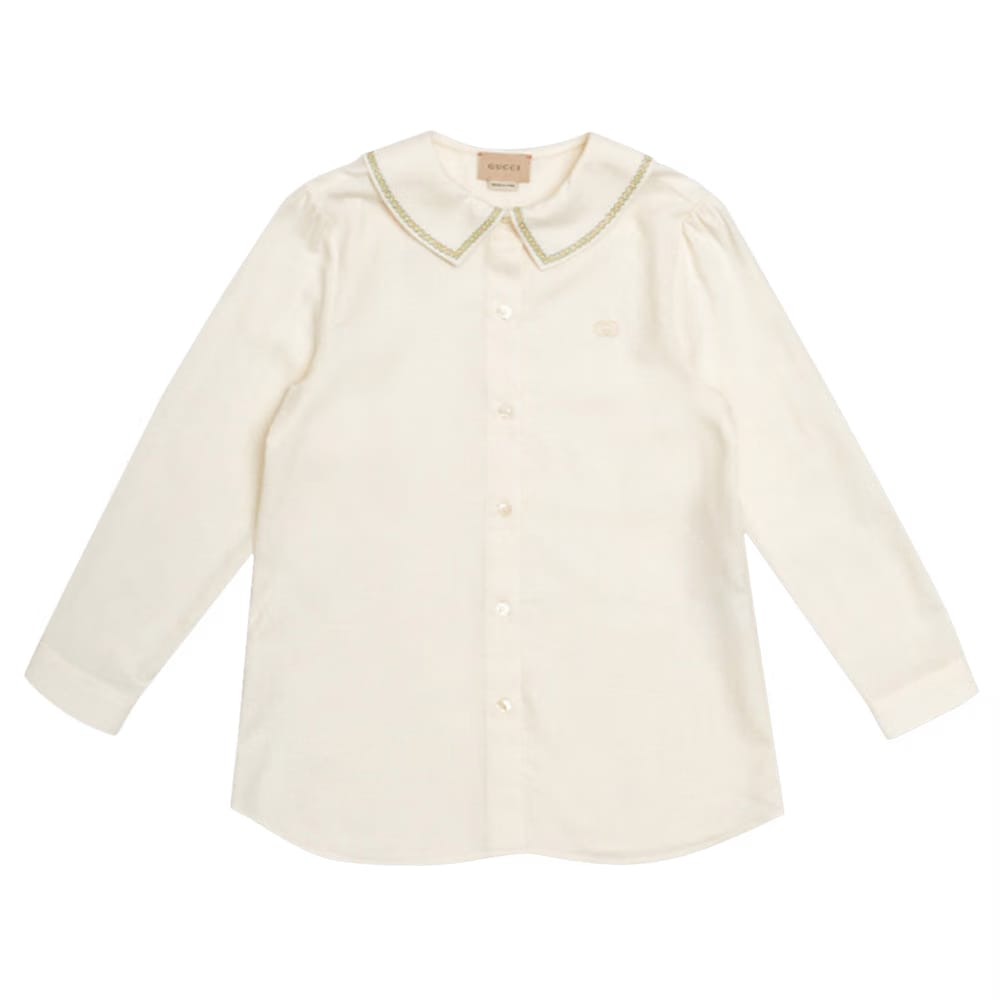 Gucci Kids Embroidered Button Up Shirt White