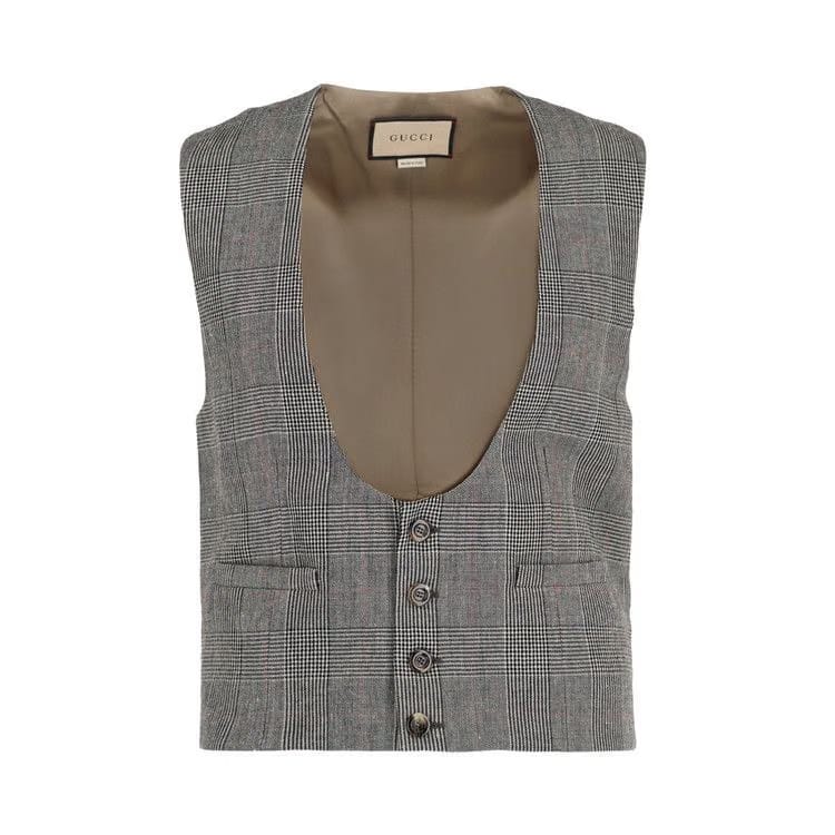 Gucci Wool Blend Plaid Vest Grey/Beige