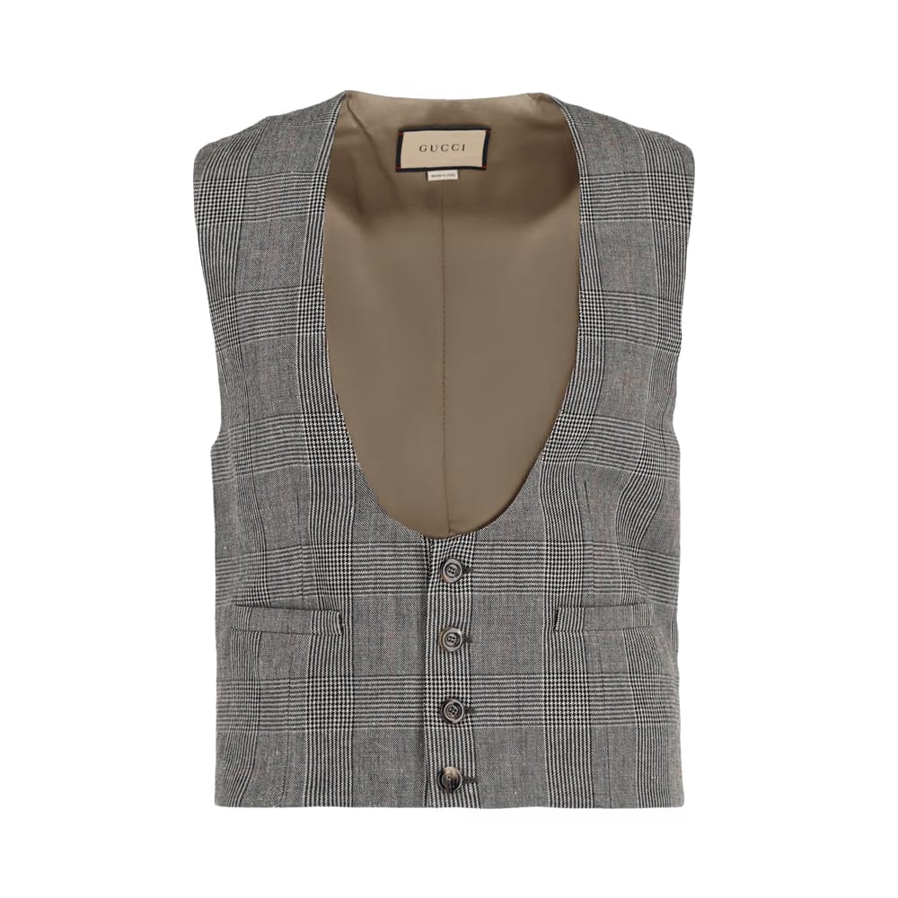 Gucci Wool Blend Plaid Vest Grey/Beige