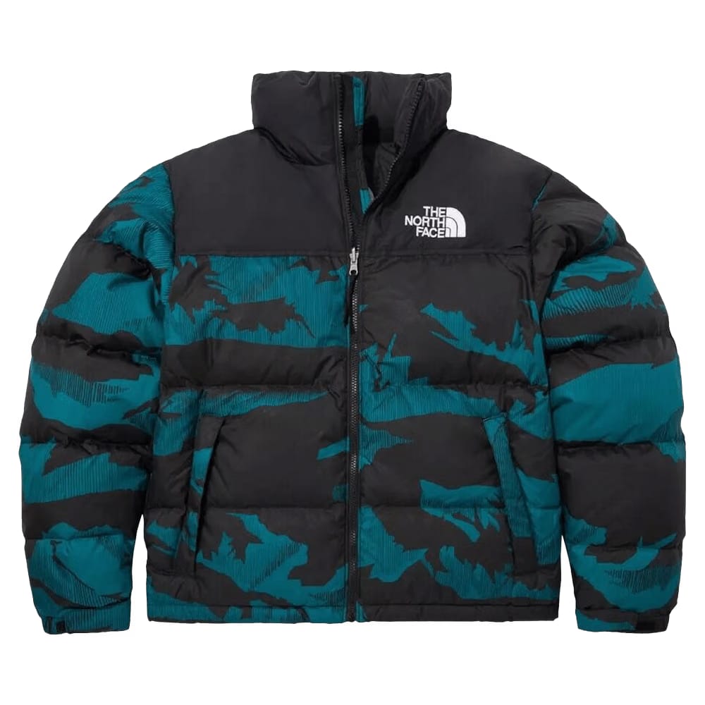 The North Face Printed 1996 Retro Nuptse Jacket Harbor Blue Linear Mountain Print