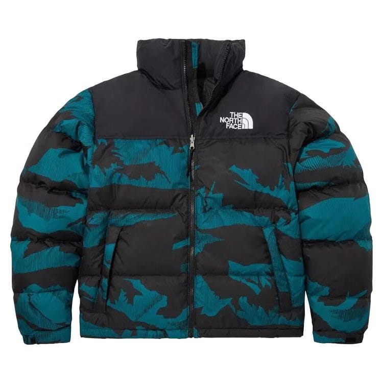 The North Face Printed 1996 Retro Nuptse Jacket Harbor Blue Linear Mountain Print
