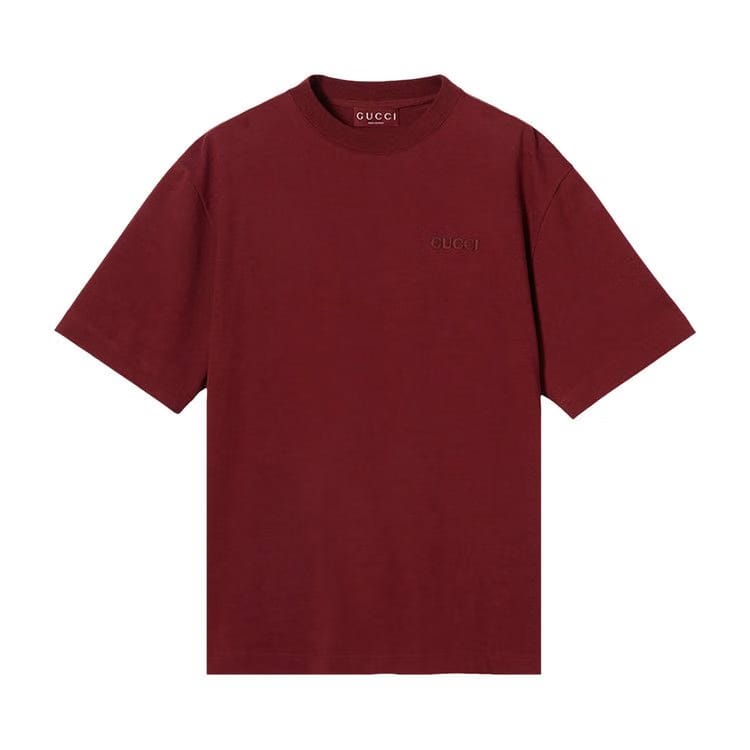 Gucci Embroidered Jersey T-Shirt Rosso Ancora