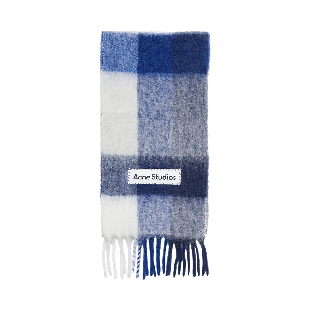 Acne Studios Mohair Checked Scarf White/Grey/Royal Blue