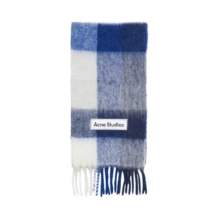 Acne Studios Mohair Checked Scarf White/Grey/Royal Blue