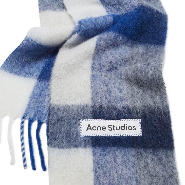 Acne Studios Mohair Checked Scarf White/Grey/Royal Blue