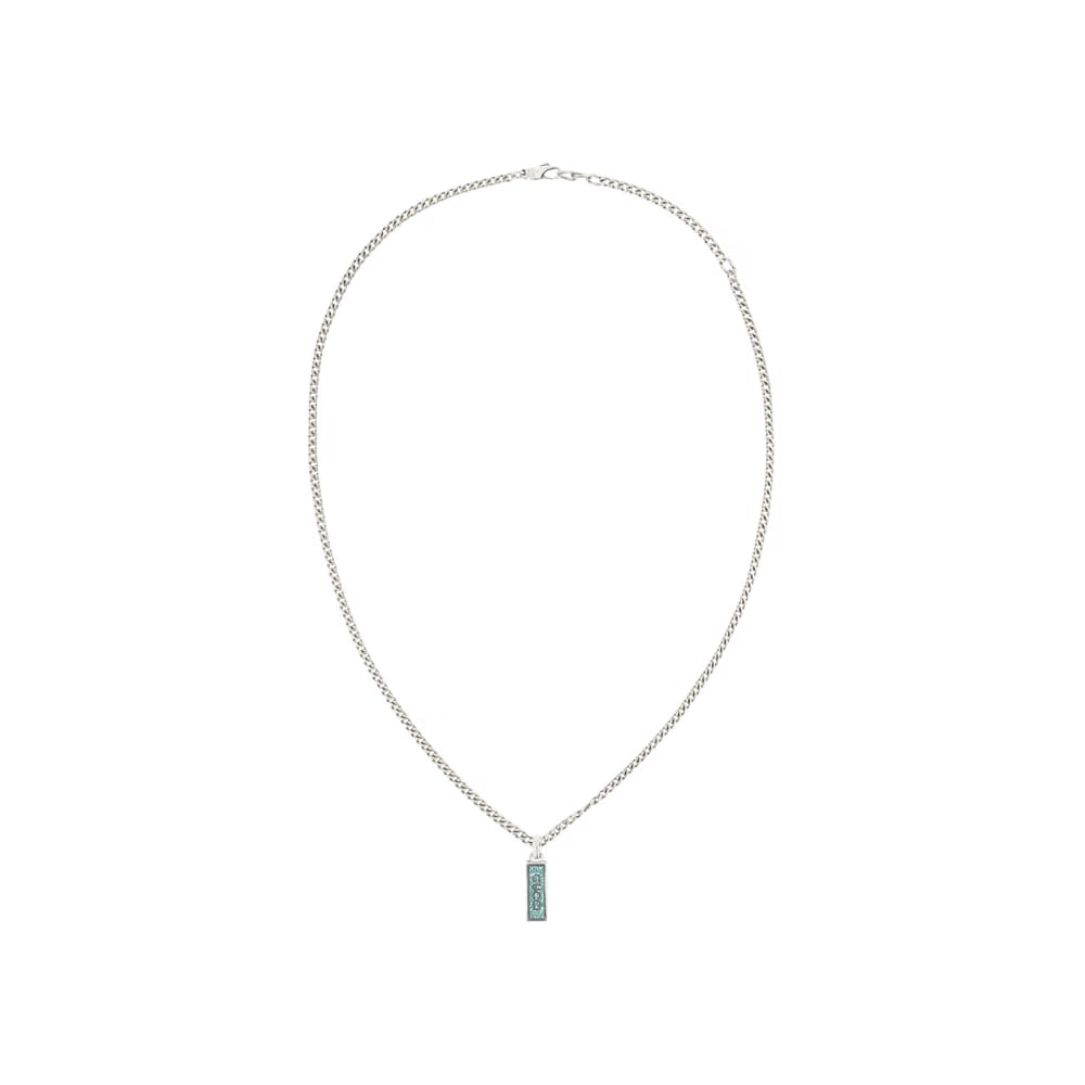 Gucci Sterling Silver Logo Plaque Necklace Silver