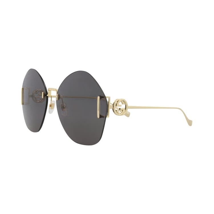 Gucci Round Frame Metal Sunglasses Gold/Grey